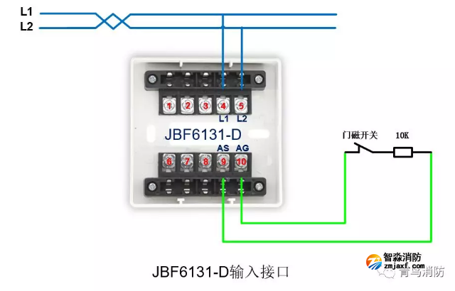 青鳥消防防火門監控系統接線圖之JBF6131-D輸入接口模塊接線圖