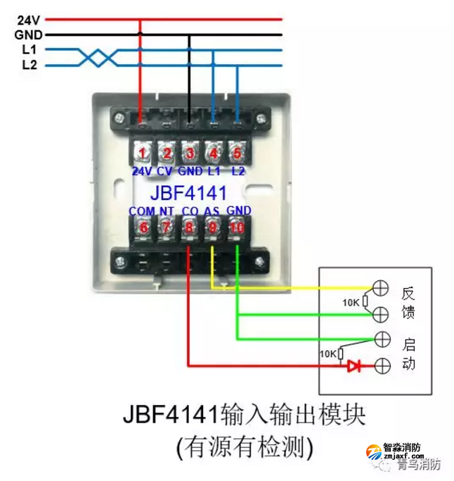 JBF4141輸入/輸出模塊有源有檢測接線圖
