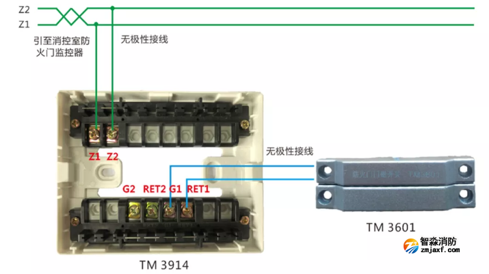 TM3914+非編碼防火門門磁開關接線圖