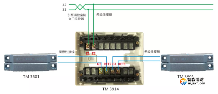TM3914+非編碼防火門門磁開關接線圖