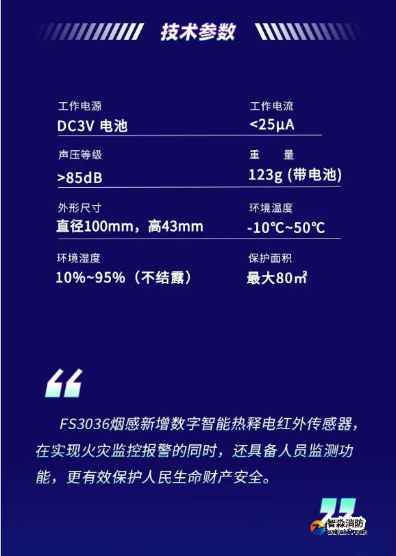 賦安智能煙感 帶人體紅外監(jiān)測FS3036產(chǎn)品技術(shù)參數(shù)