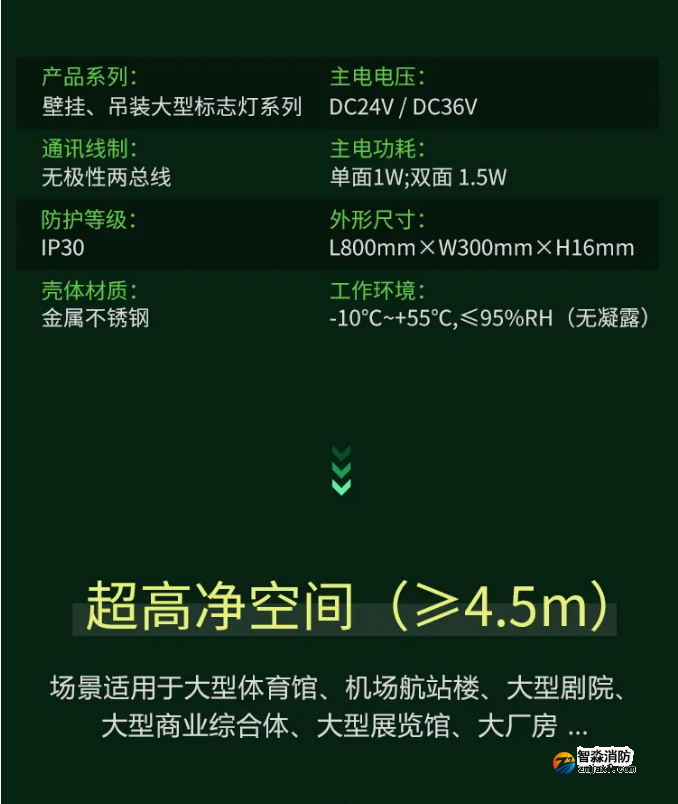 賦安集中電源集中控制型標志燈具新品，大型疏散指示燈具參數及使用場所
