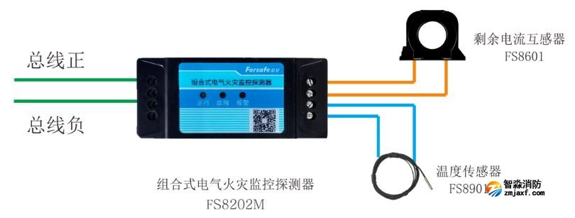 FS8202M組合式電氣火災(zāi)監(jiān)控探測(cè)器接線圖