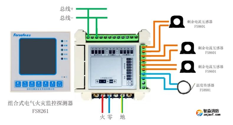 FS8261組合式電氣火災(zāi)監(jiān)控探測(cè)器接線圖